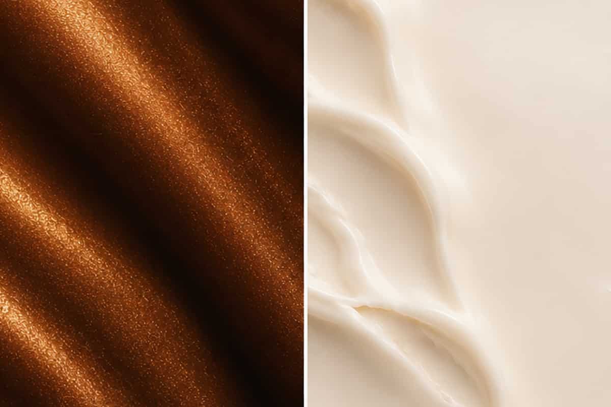 Side-by-side close-up of two images representing both melanin-rich and light skin